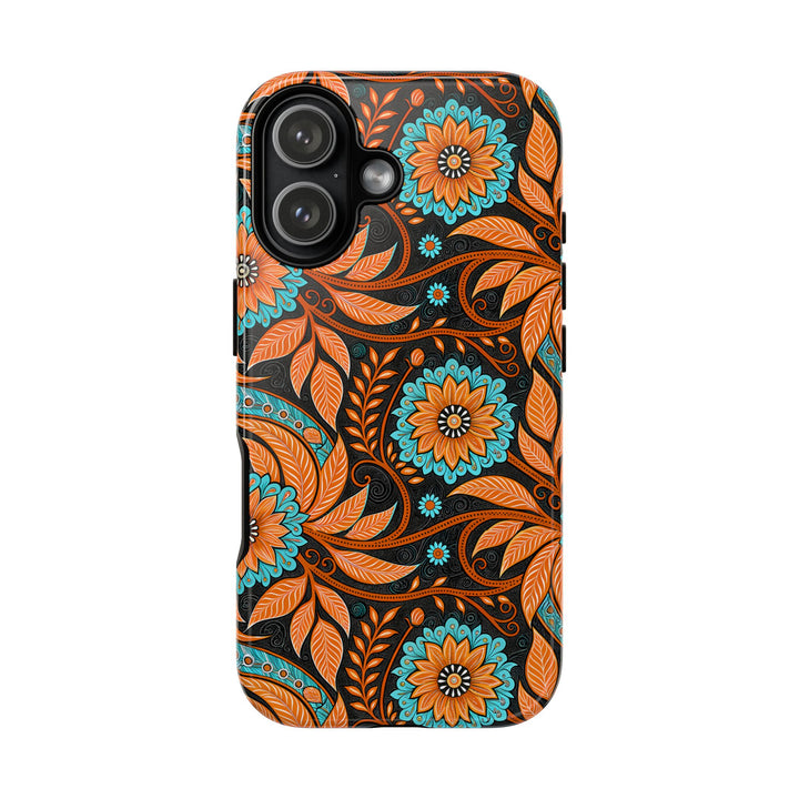 Modern Batik Pattern Tough Phone Cases Personalizable - Orange Teal 3