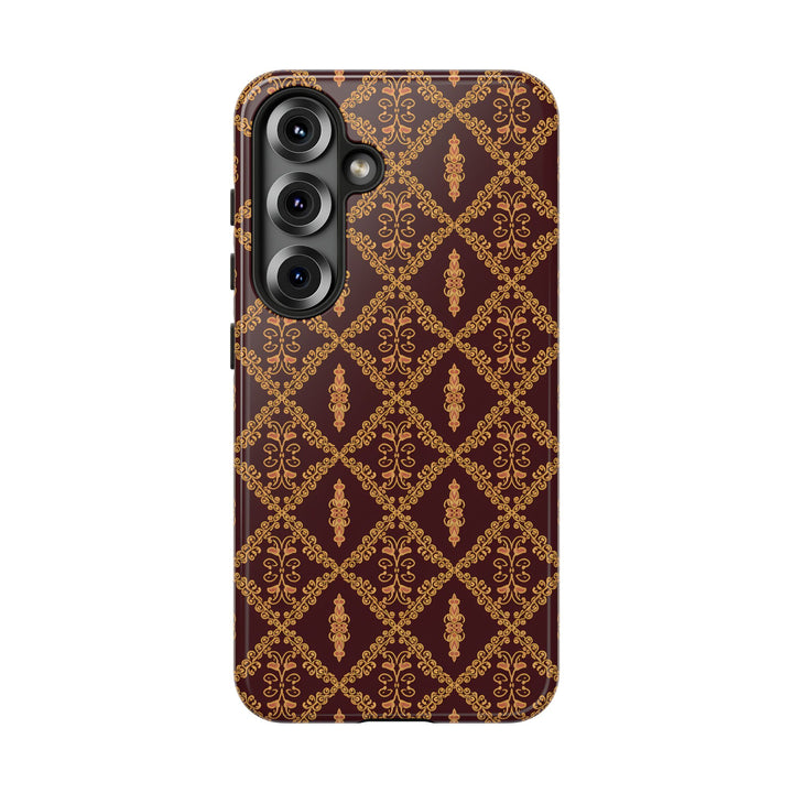 Traditional Batik Pattern Tough Phone Cases Personalizable - Brown Batik Grid Pattern