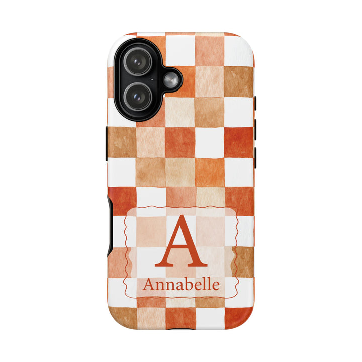 Personalized Tough Phone Case Orange Checkered Pattern