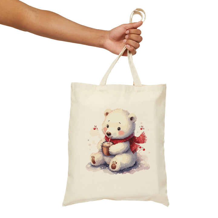 Personalized Cotton Canvas Tote Bag Baby Bear And Hot Cocoa