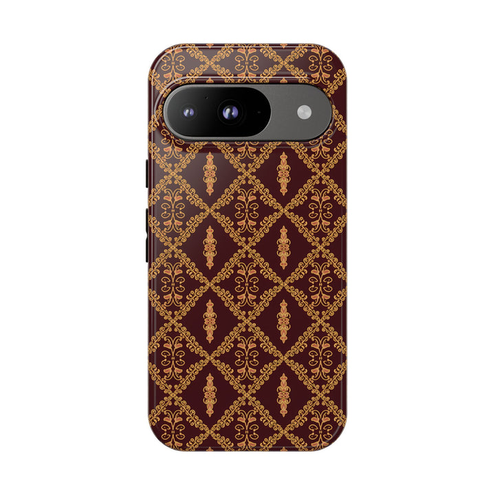 Traditional Batik Pattern Tough Phone Cases Personalizable - Brown Batik Grid Pattern
