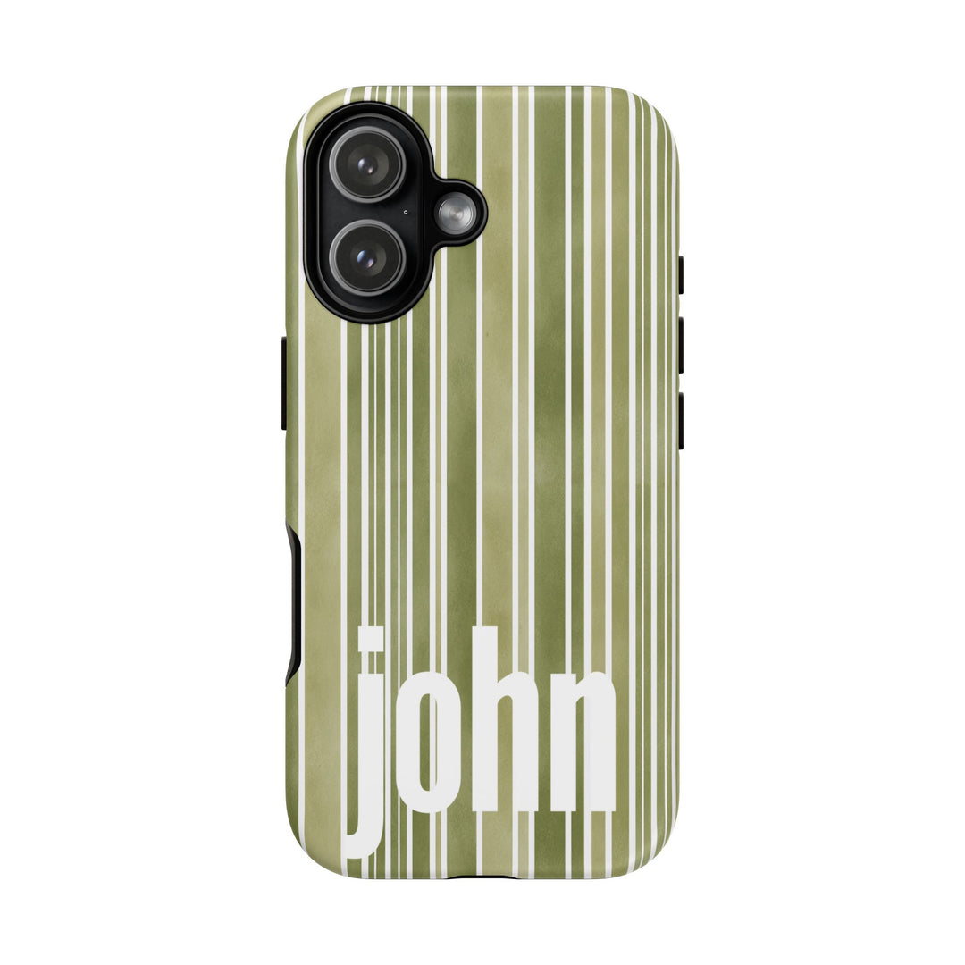 Personalized Tough Phone Case Rustic Green Stripe