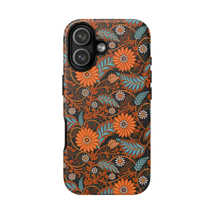 Modern Batik Pattern Tough Phone Cases Personalizable - Orange Teal 1