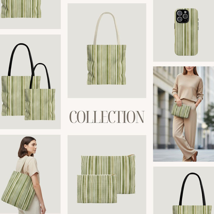 Green Stripes Print Makeup And Accessory Pouch