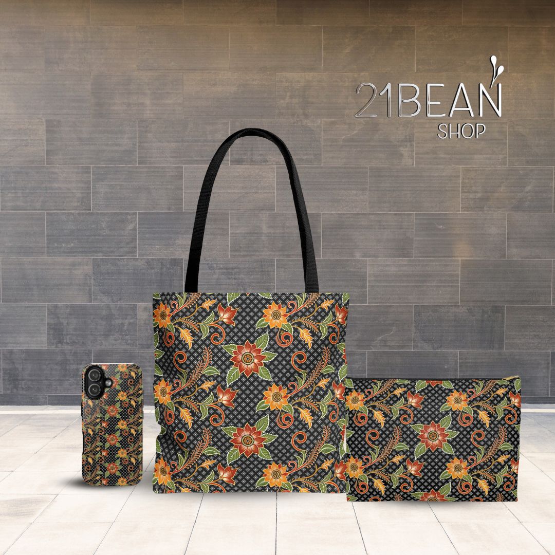 Batik Print Makeup And Accessory Pouch - Batik Flower 3