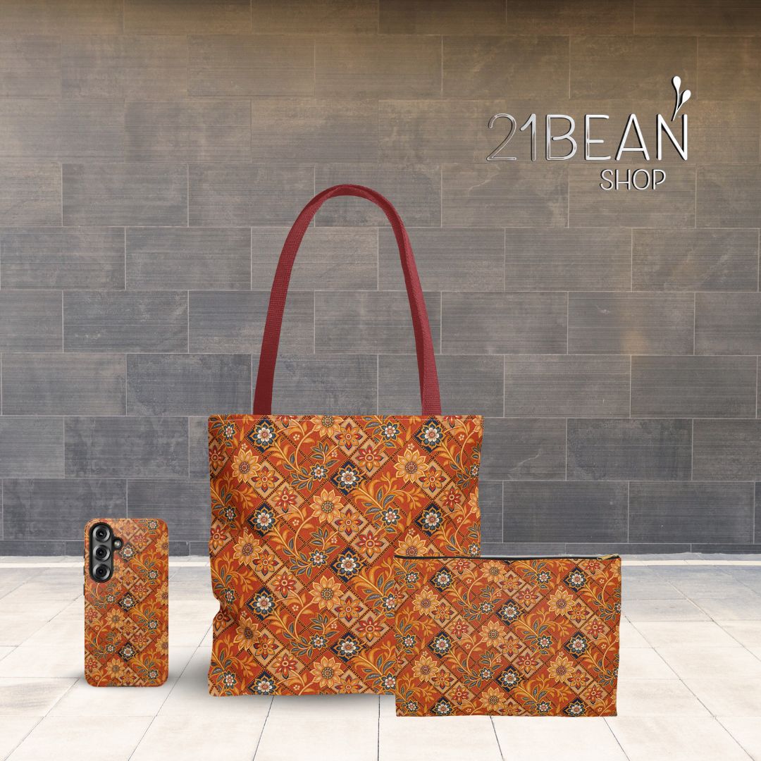 Modern Batik Print Tote Bag -  Orange 1