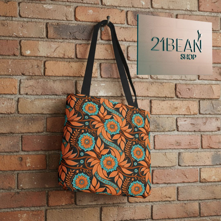 Modern Batik Print Tote Bag -  Orange Teal 3