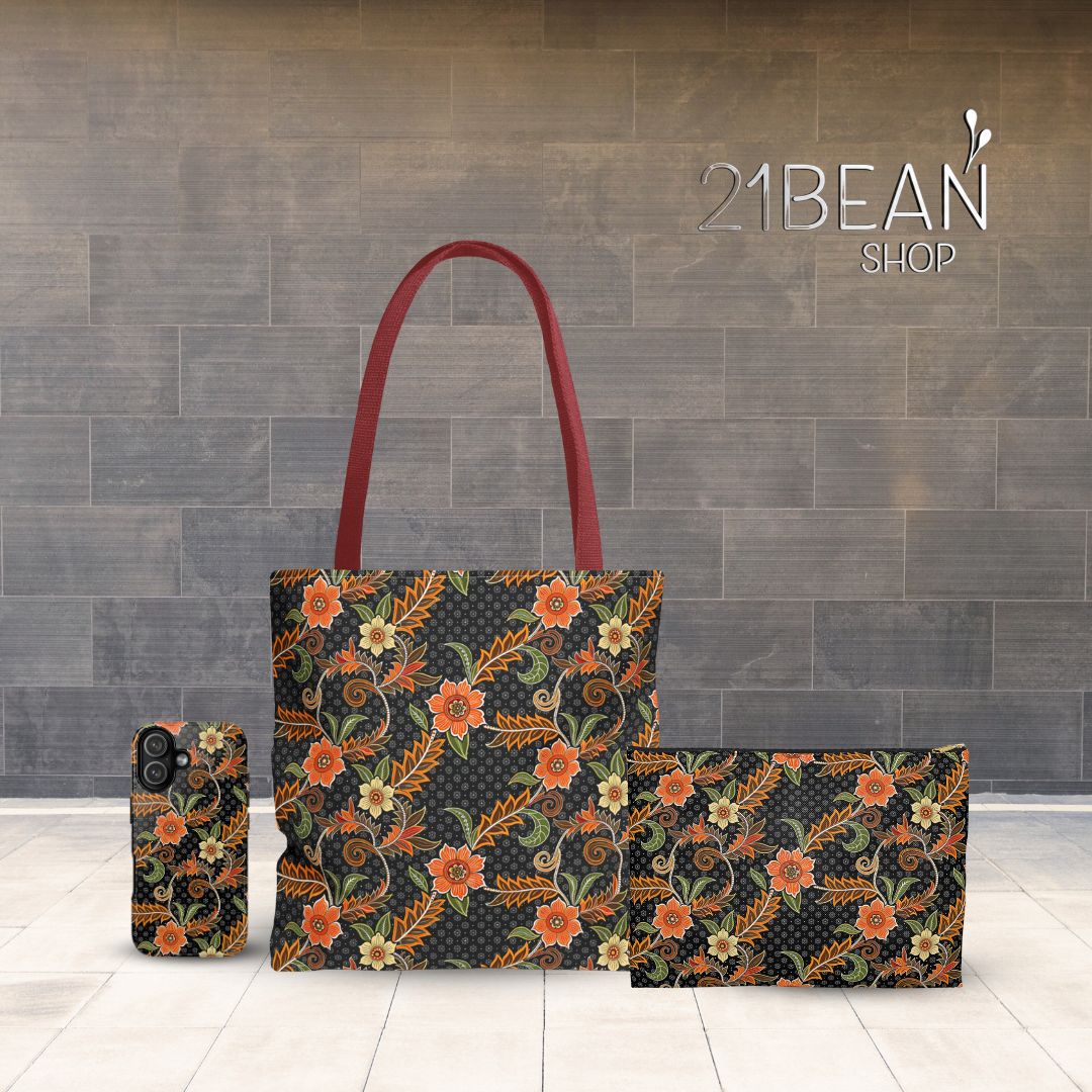 Batik Print Tote Bag -   Aesthetic Floral 1