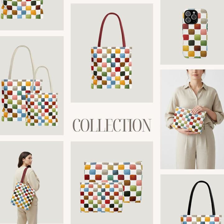 Multicolor Checkers Print Makeup And Accessory Pouch