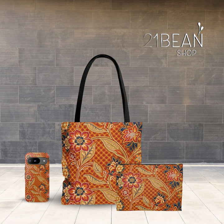 Modern Batik Print Tote Bag -  Orange 2