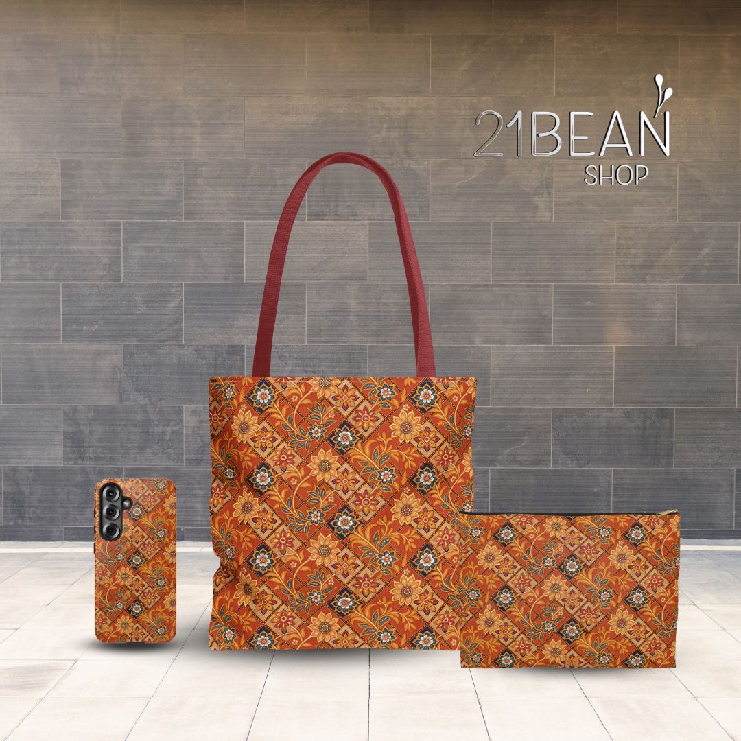 Batik Print Makeup And Accessory Pouch - Orange 1