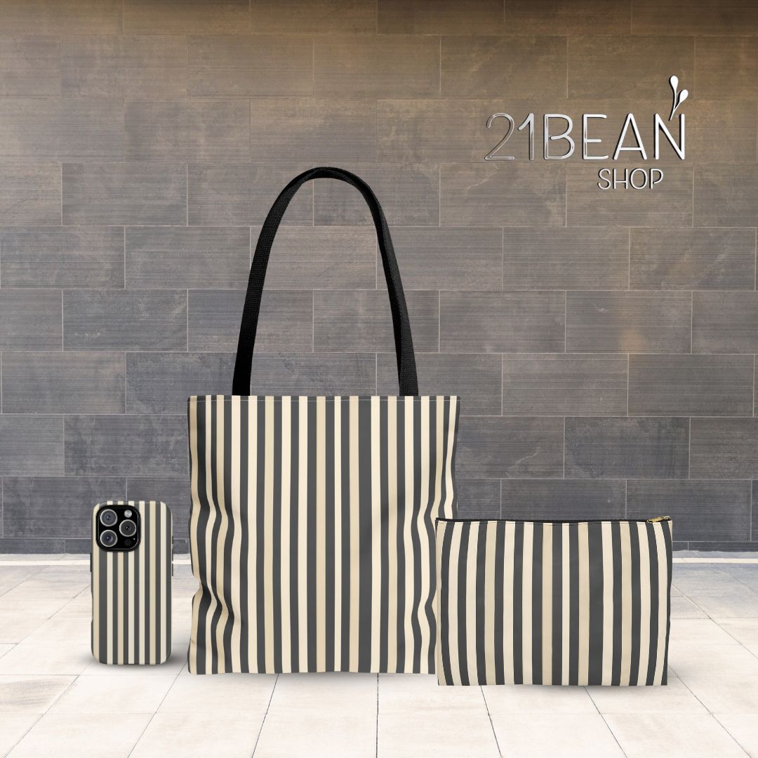 Brown Stripe Print Tote Bag