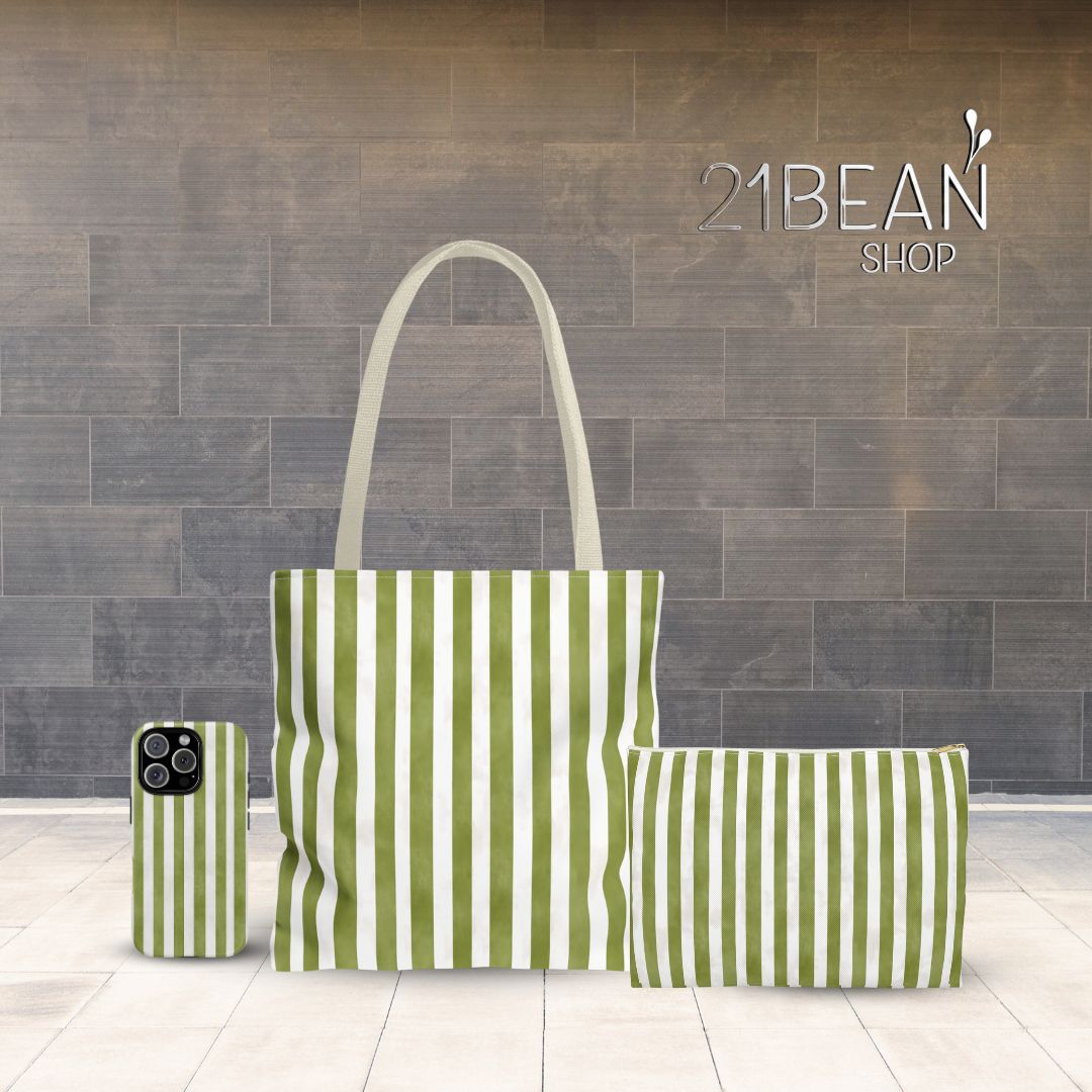 Green Stripes 2 Print Tote Bag