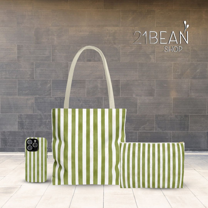 Green Stripes 2 Print Tote Bag