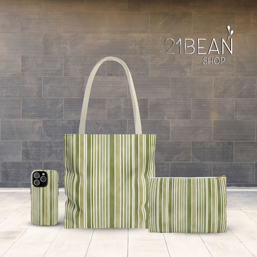 Green Stripes Print Tote Bag