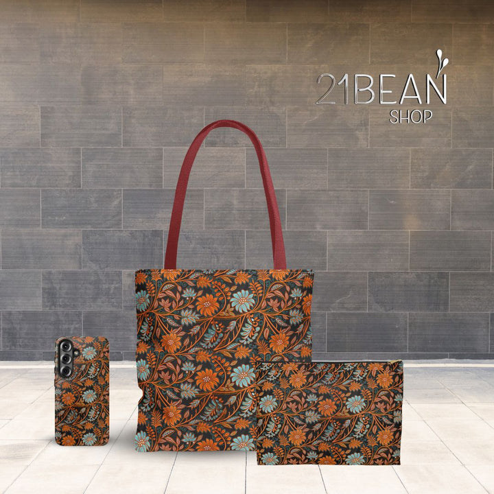 Modern Batik Print Tote Bag -  Orange Teal 2