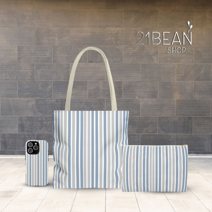 Blue Stripes Print Tote Bag