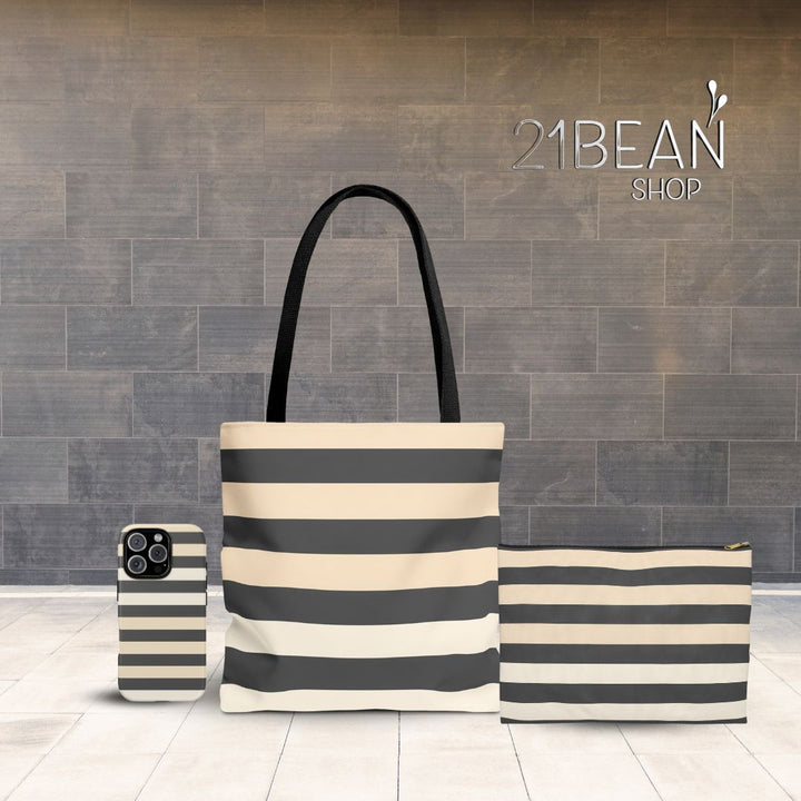 Brown Stripe Horizontal Print Makeup And Accessory Pouch