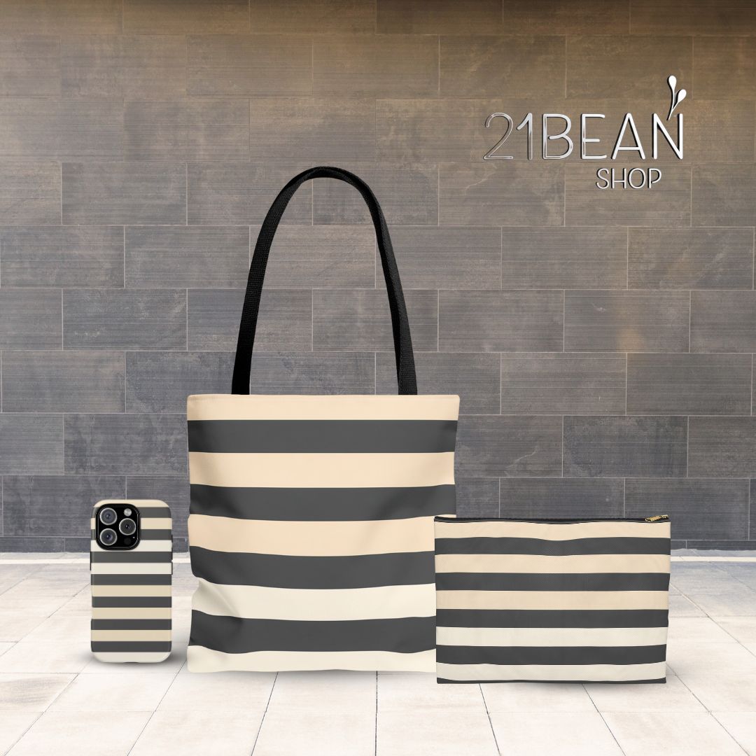 Brown Stripe Horizontal Print Tote Bag