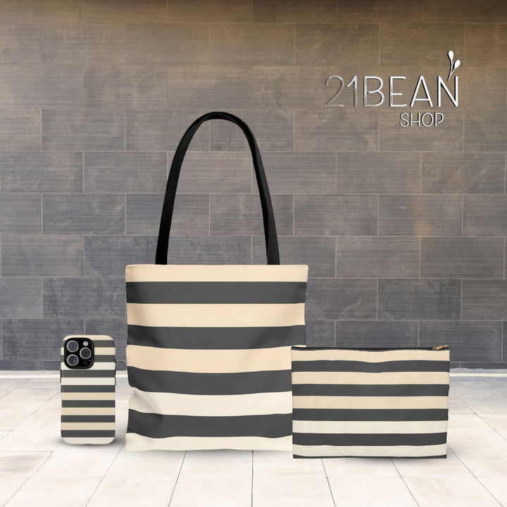 Brown Stripe Horizontal Print Tote Bag