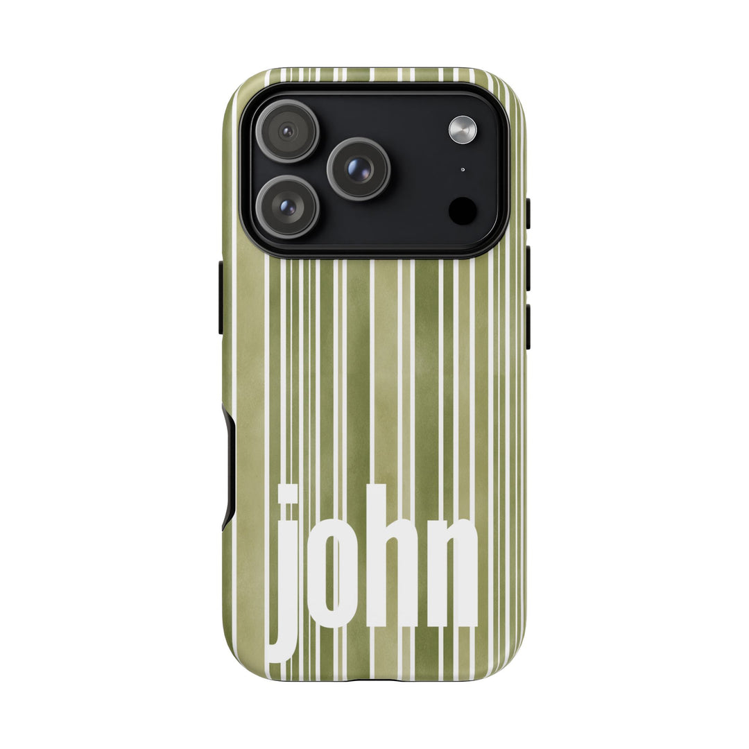 Personalized Tough Phone Case Rustic Green Stripe