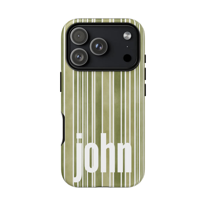 Personalized Tough Phone Case Rustic Green Stripe