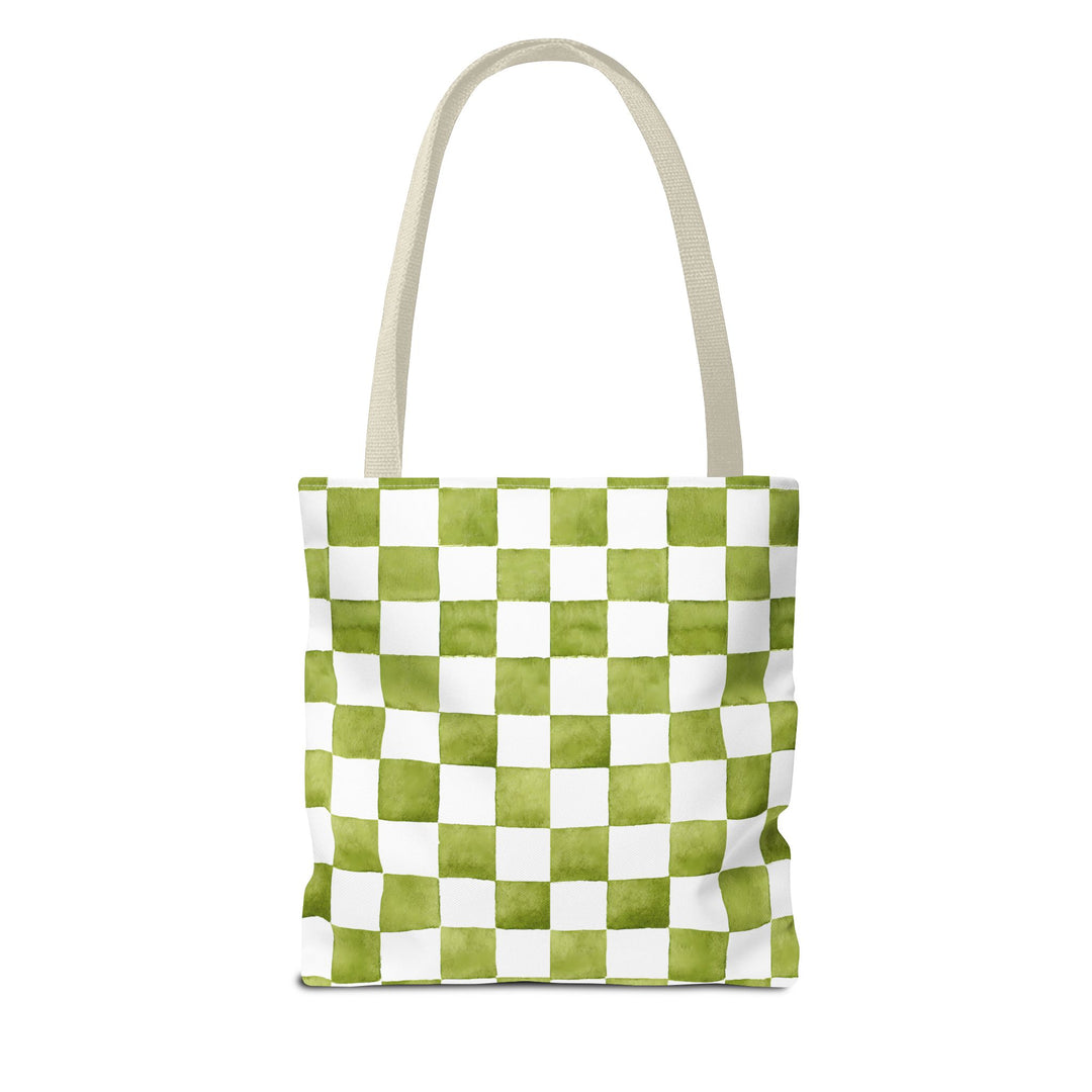 Green Checkered Print Tote Bag