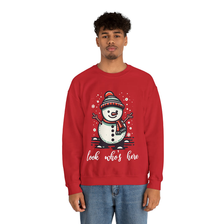 Unisex Heavy Blend™ Crewneck Sweatshirt, Look Who's Here Snowman