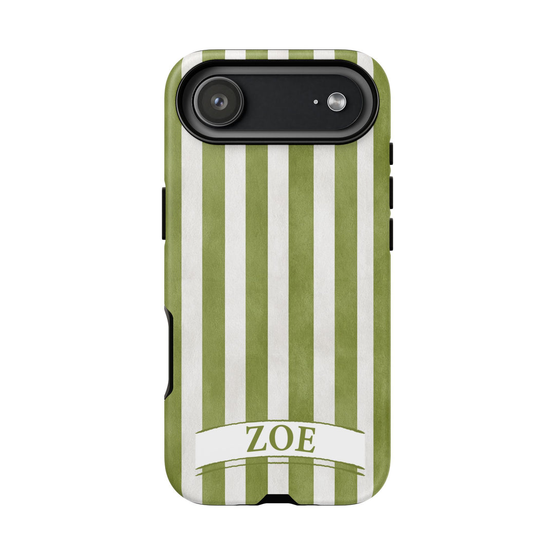 Personalized Tough Phone Case Rustic Green Stripe 2