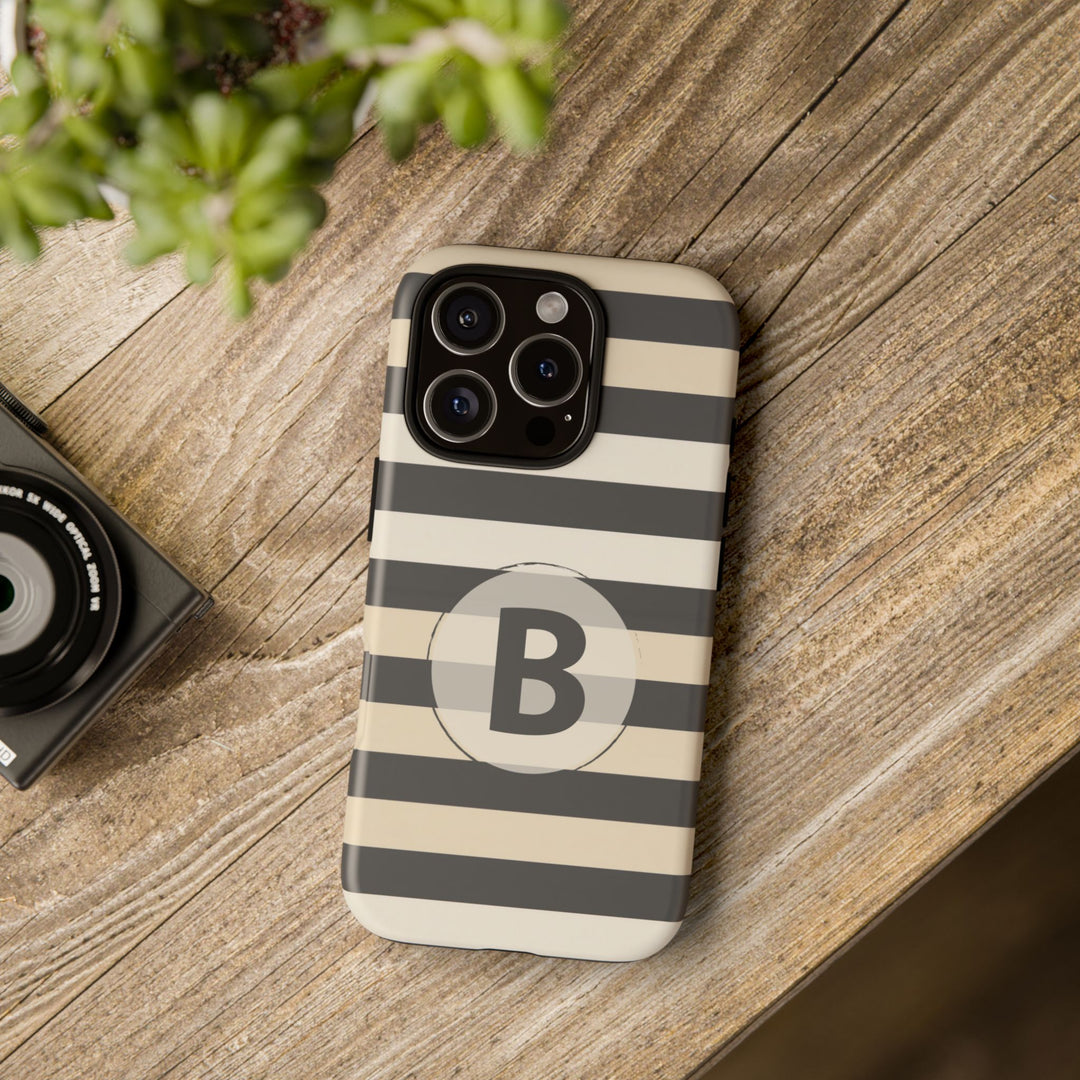 Personalized Tough Phone Case Brown Stripe Horizontal Design