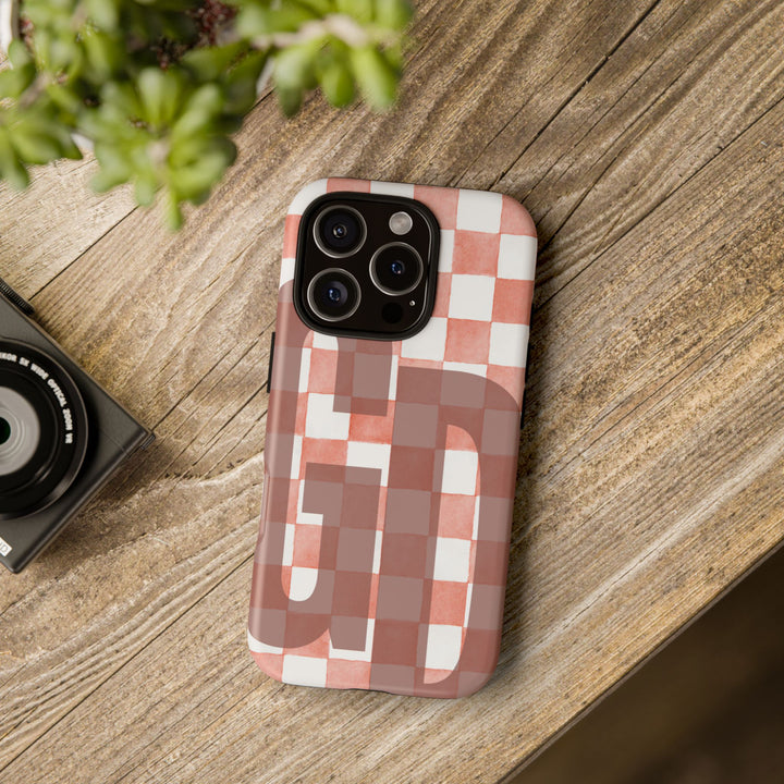 Personalized Tough Phone Case Pink Checkered Pattern