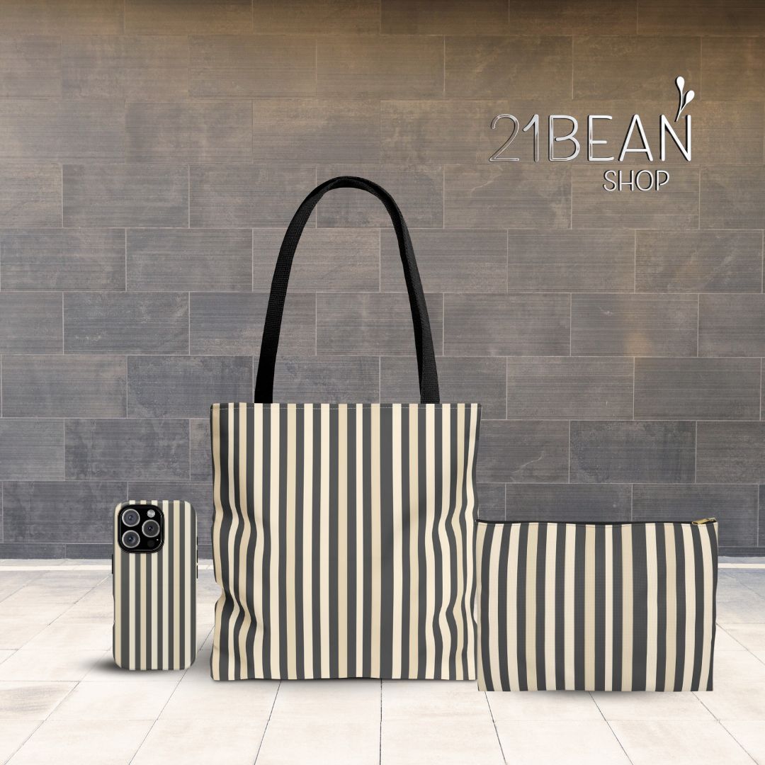 Brown Stripe Print Makeup And Accessory Pouch