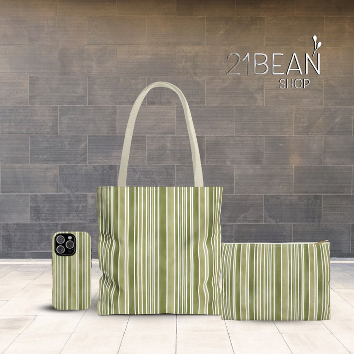 Green Stripes Print Makeup And Accessory Pouch