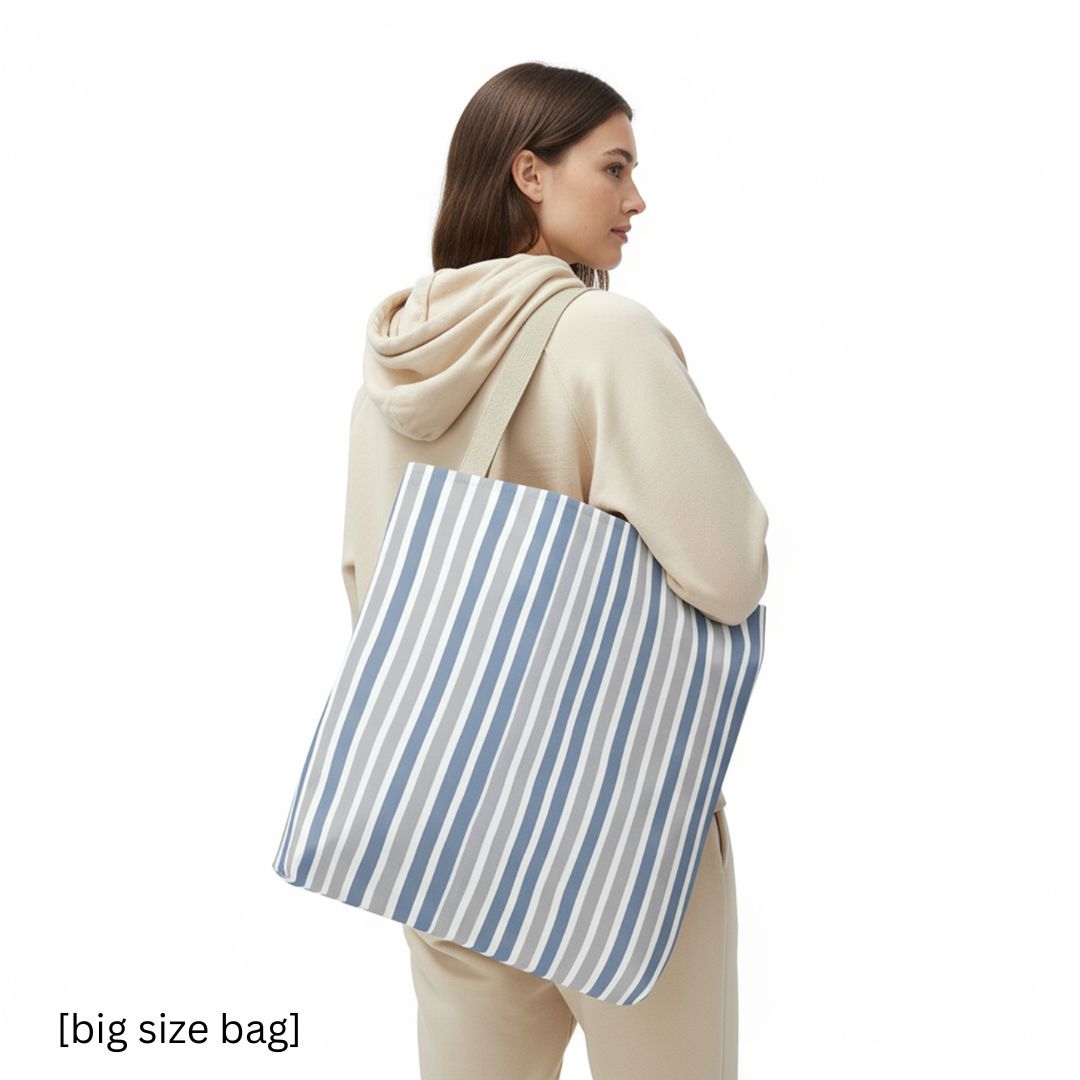 Blue Stripes Print Tote Bag