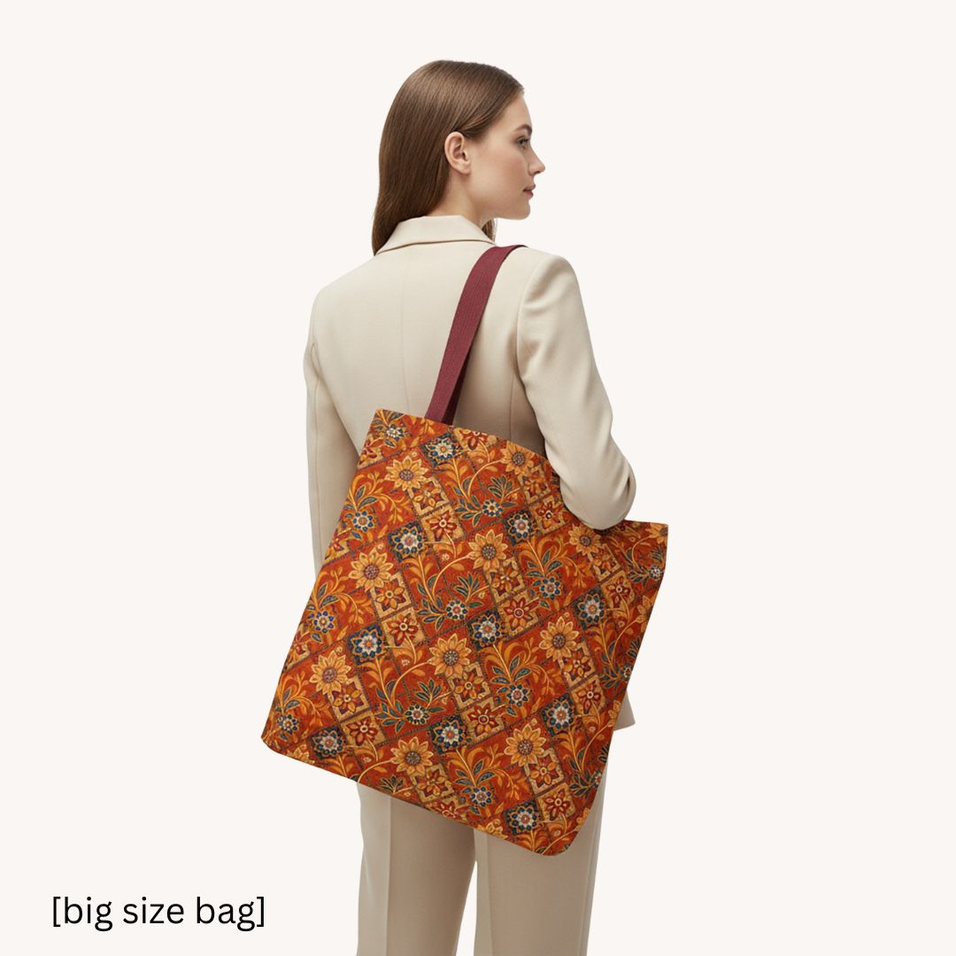 Modern Batik Print Tote Bag -  Orange 1