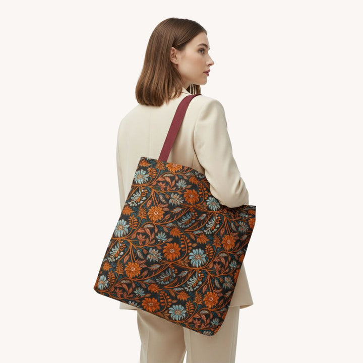 Modern Batik Print Tote Bag -  Orange Teal 2