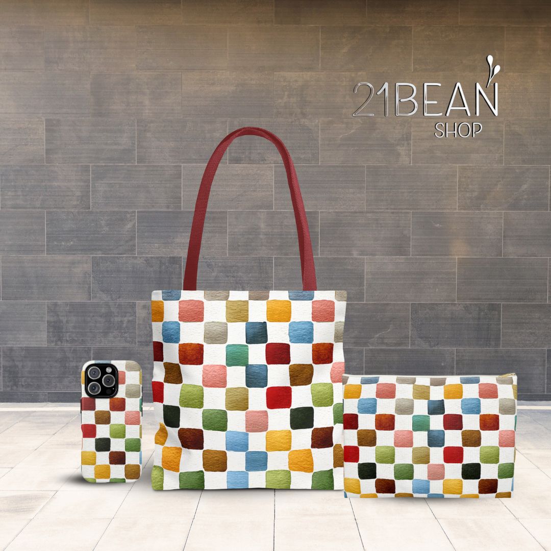 Multicolor Checkers Print Makeup And Accessory Pouch