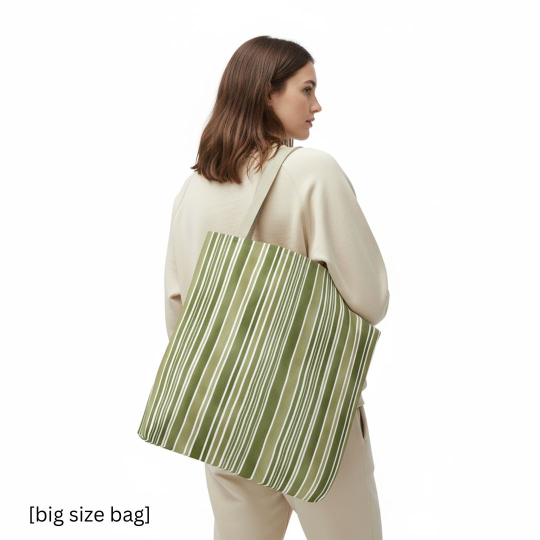 Green Stripes Print Tote Bag