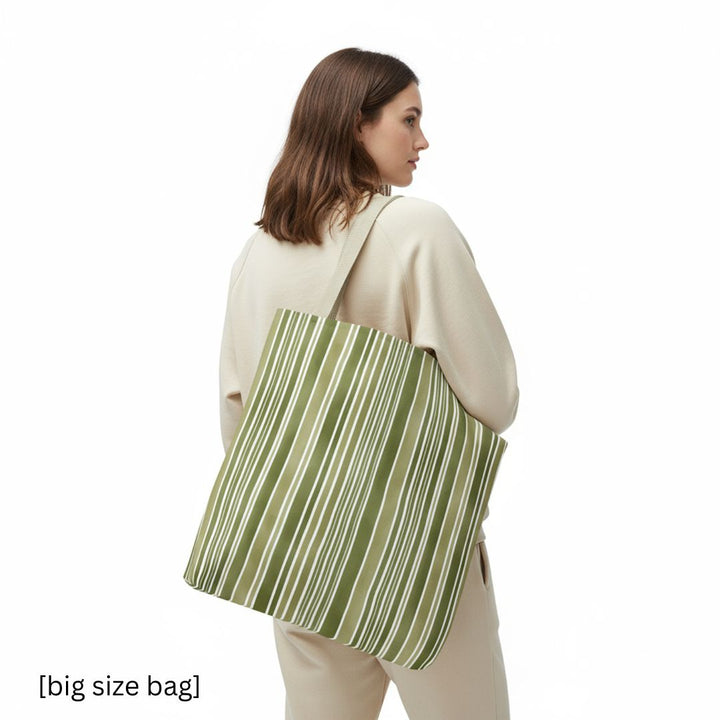 Green Stripes Print Tote Bag
