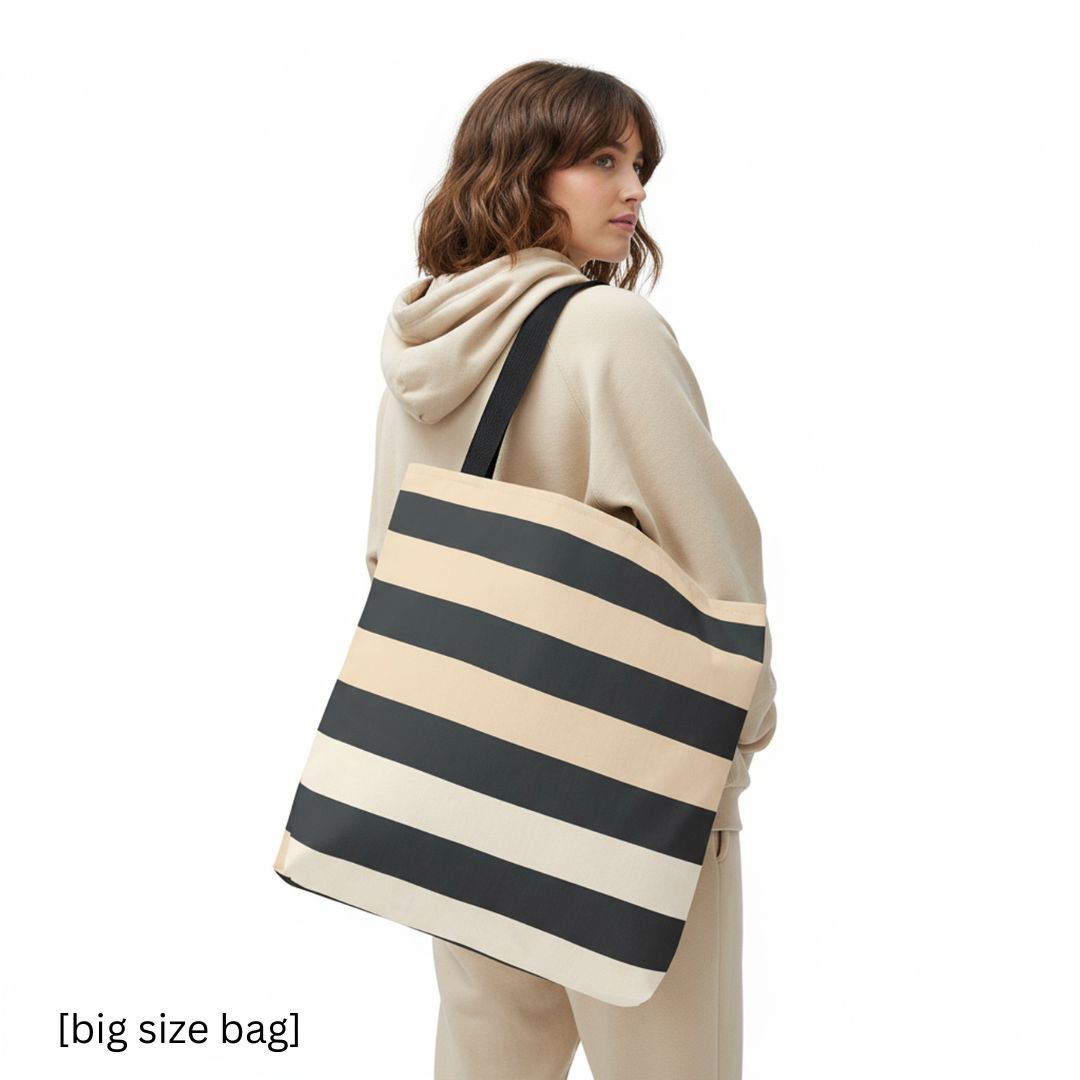 Brown Stripe Horizontal Print Tote Bag