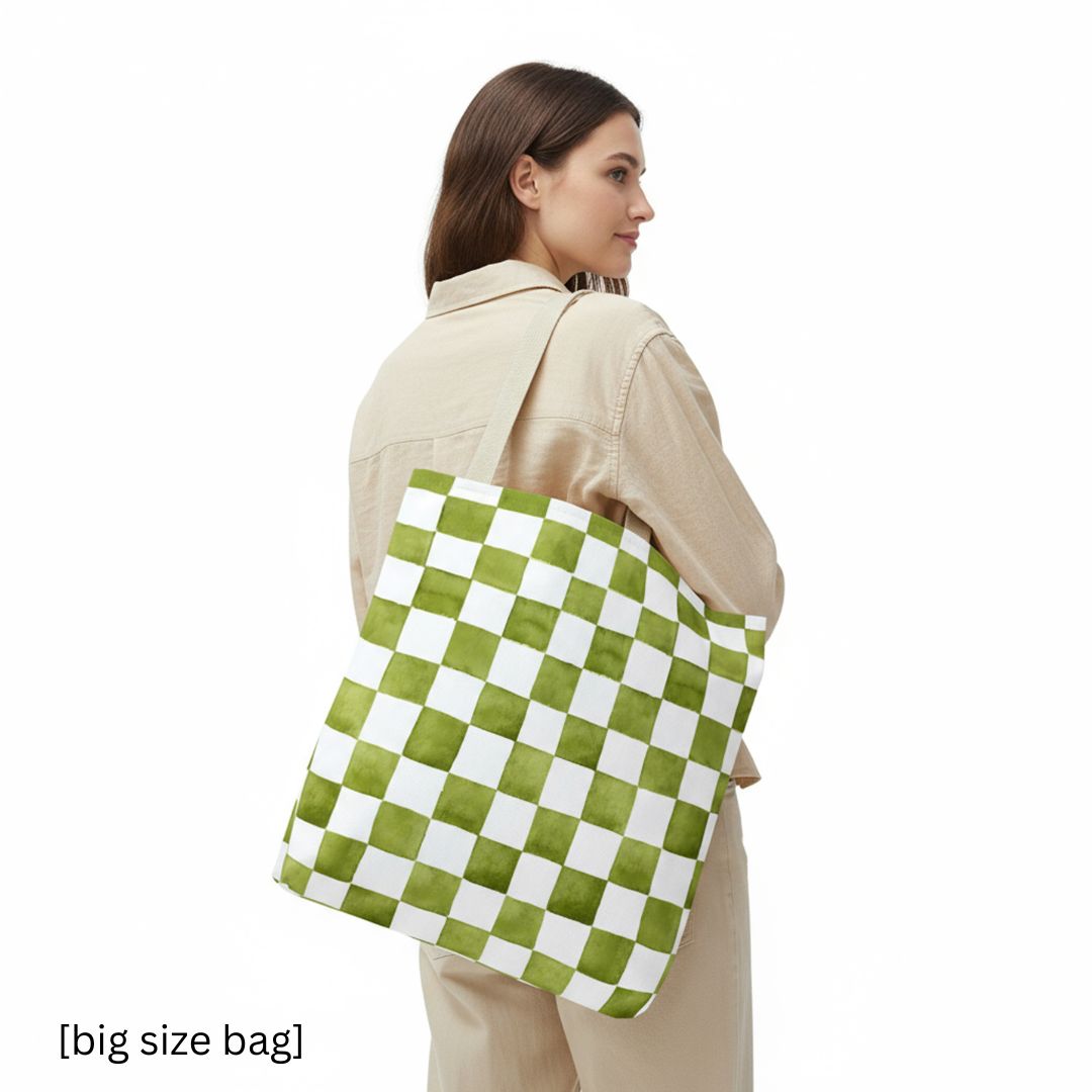 Green Checkered Print Tote Bag