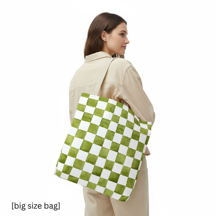 Green Checkered Print Tote Bag