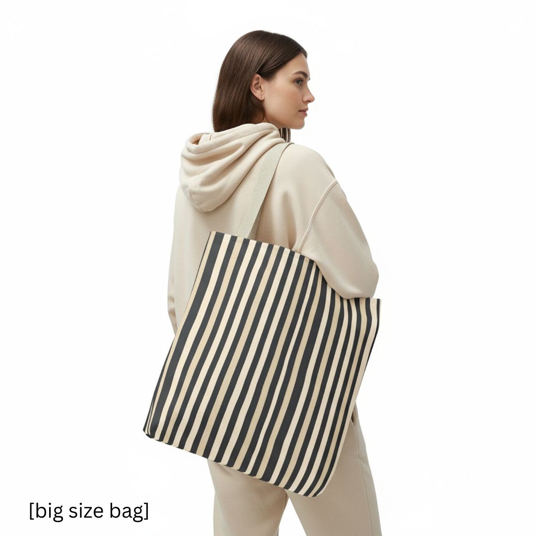 Brown Stripe Print Tote Bag