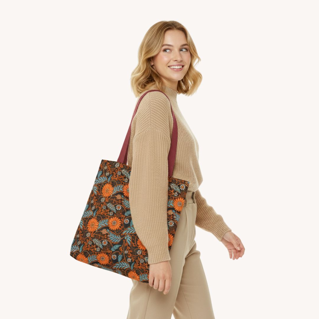 Modern Batik Print Tote Bag -  Orange Teal 1