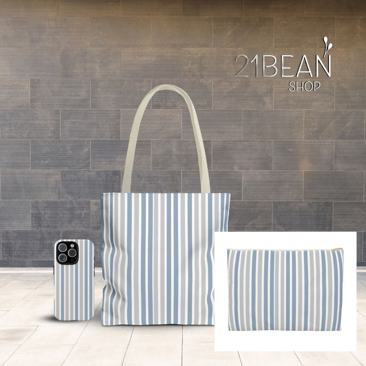 Blue Stipes Print Makeup And Accessory Pouch