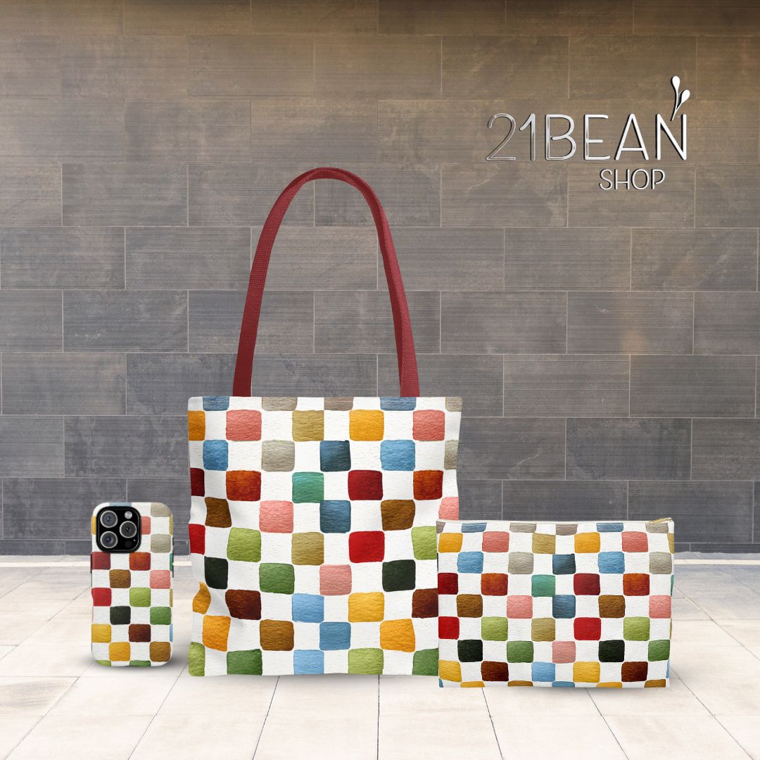 Multicolor Checkers Print Tote Bag