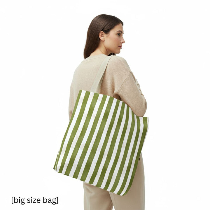 Green Stripes 2 Print Tote Bag