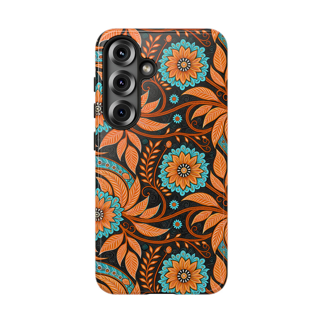 Modern Batik Pattern Tough Phone Cases Personalizable - Orange Teal 3