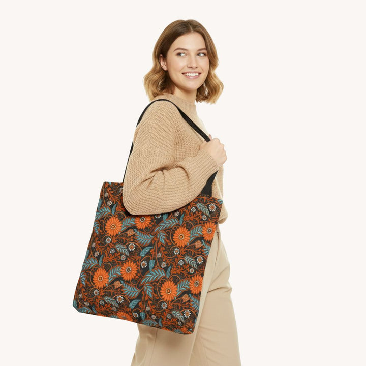 Modern Batik Print Tote Bag -  Orange Teal 1