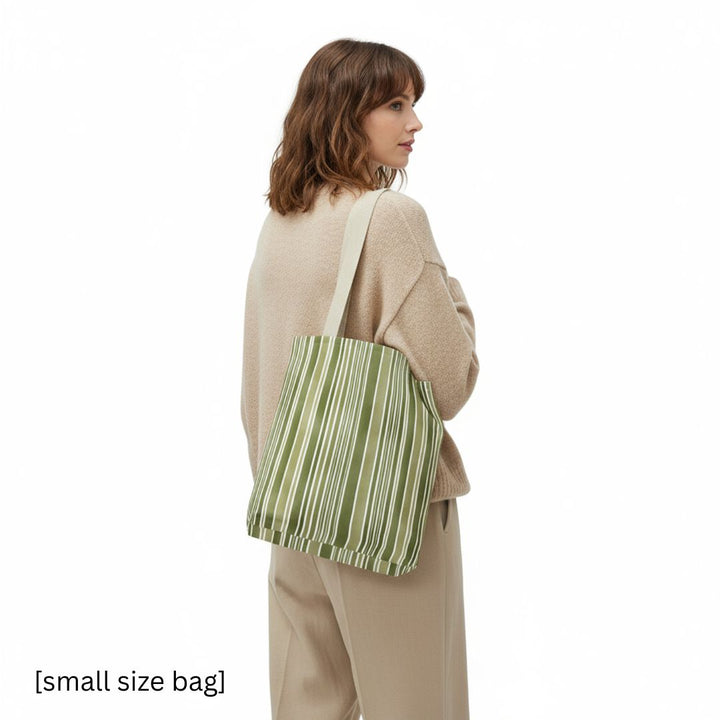 Green Stripes Print Tote Bag